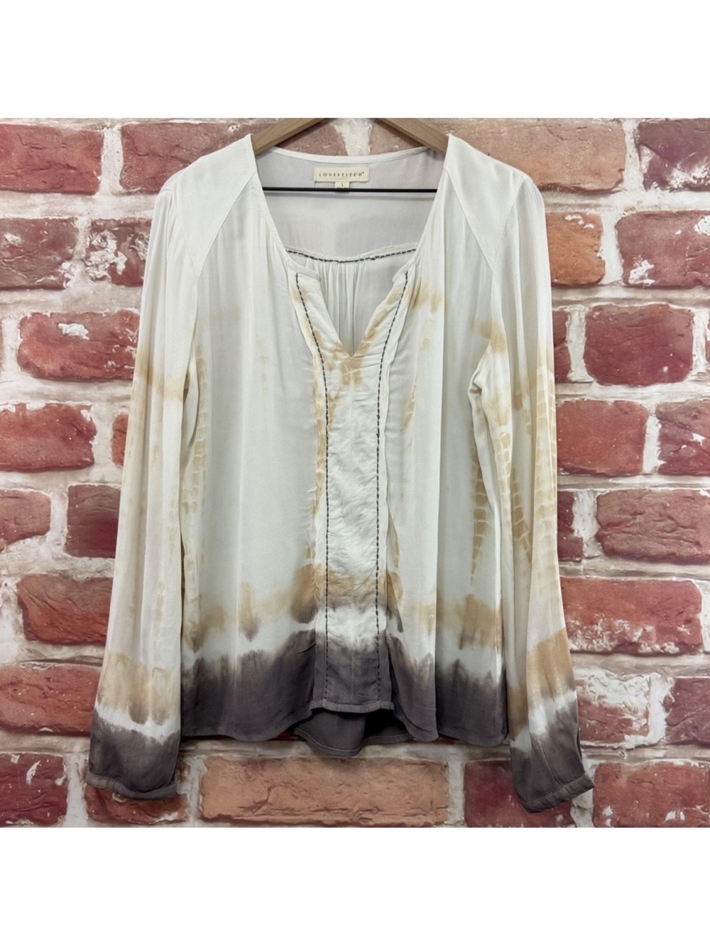 Anthropologie Lovestitch Top Women's L White Multicolor Boho Ombre Tie Dye Shirt